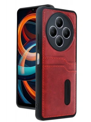 Newface Xiaomi Redmi 14C Kılıf Sara Kartvizitli Deri Kılıf - Kırmızı