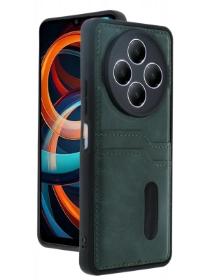 Newface Xiaomi Redmi 14C Kılıf Sara Kartvizitli Deri Kılıf - Koyu Yeşil