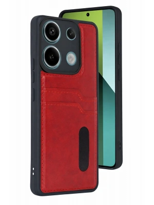 Newface Xiaomi Redmi 15C 4G Sara Kartvizitli Deri Kılıf - Kırmızı