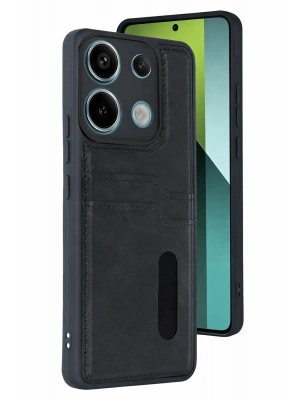 Newface Xiaomi Redmi 15C 4G Sara Kartvizitli Deri Kılıf - Siyah