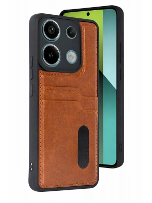 Newface Xiaomi Redmi 15C 4G Sara Kartvizitli Deri Kılıf - Taba