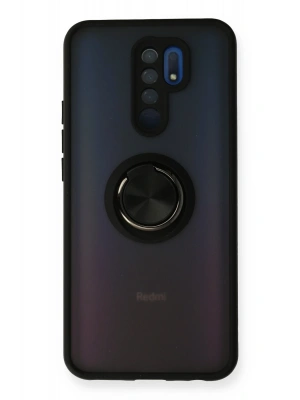 Newface Xiaomi Redmi 9 Kılıf Montreal Yüzüklü Silikon Kapak - Siyah