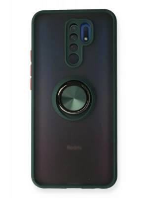 Newface Xiaomi Redmi 9 Kılıf Montreal Yüzüklü Silikon Kapak - Yeşil