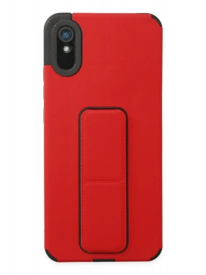 Newface Xiaomi Redmi 9A Kılıf Mega Standlı Silikon - Kırmızı