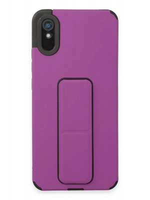 Newface Xiaomi Redmi 9A Kılıf Mega Standlı Silikon - Mor