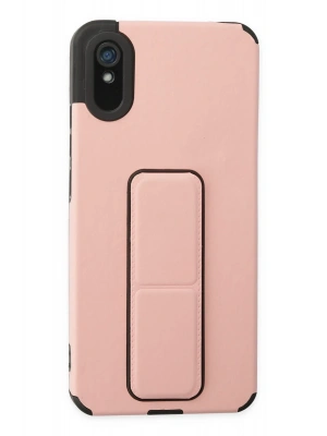 Newface Xiaomi Redmi 9A Kılıf Mega Standlı Silikon - Pudra