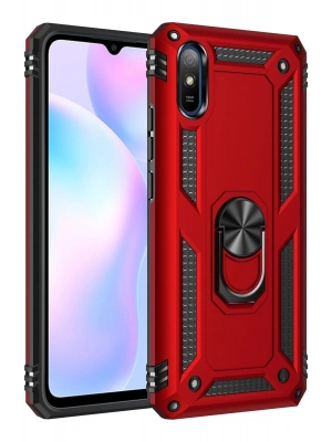 Newface Xiaomi Redmi 9A Kılıf Sofya Yüzüklü Silikon Kapak - Kırmızı