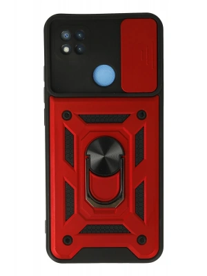 Newface Xiaomi Redmi 9C Kılıf Pars Lens Yüzüklü Silikon - Kırmızı