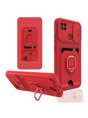 Newface Xiaomi Redmi 9C Kılıf Zuma Kartvizitli Yüzüklü Silikon - Kırmızı