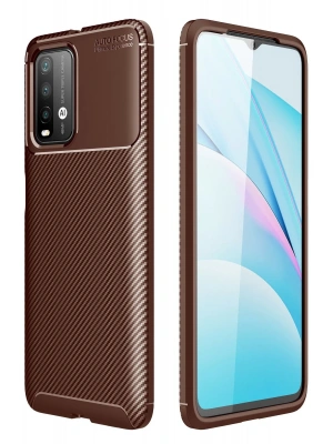 Newface Xiaomi Redmi 9T Kılıf Auto Focus Karbon Kapak - Kahverengi