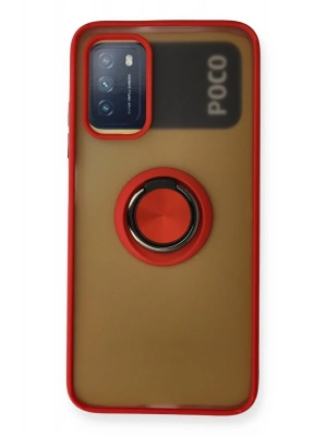 Newface Xiaomi Redmi 9T Kılıf Montreal Yüzüklü Silikon Kapak - Kırmızı