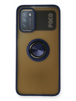 Newface Xiaomi Redmi 9T Kılıf Montreal Yüzüklü Silikon Kapak - Lacivert