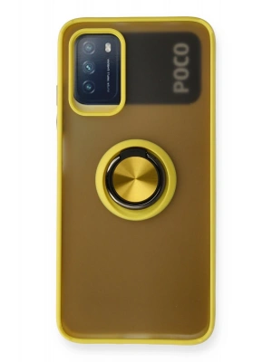 Newface Xiaomi Redmi 9T Kılıf Montreal Yüzüklü Silikon Kapak - Sarı