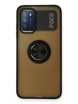 Newface Xiaomi Redmi 9T Kılıf Montreal Yüzüklü Silikon Kapak - Siyah