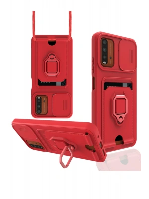 Newface Xiaomi Redmi 9T Kılıf Zuma Kartvizitli Yüzüklü Silikon - Kırmızı