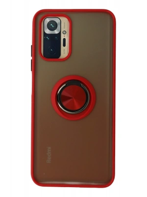 Newface Xiaomi Redmi Note 10 Kılıf Montreal Yüzüklü Silikon Kapak - Kırmızı