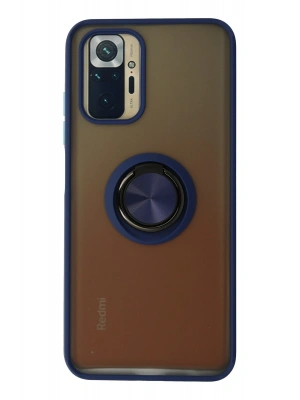 Newface Xiaomi Redmi Note 10 Kılıf Montreal Yüzüklü Silikon Kapak - Lacivert