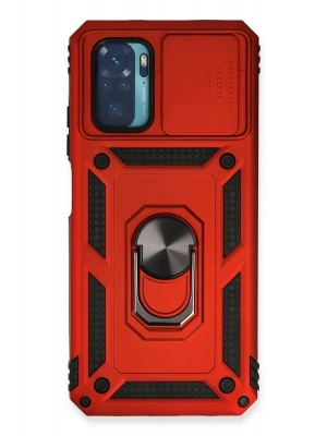 Newface Xiaomi Redmi Note 10 Kılıf Pars Lens Yüzüklü Silikon - Kırmızı