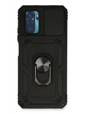 Newface Xiaomi Redmi Note 10 Kılıf Pars Lens Yüzüklü Silikon - Siyah