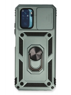 Newface Xiaomi Redmi Note 10 Kılıf Pars Lens Yüzüklü Silikon - Yeşil