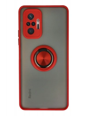 Newface Xiaomi Redmi Note 10 Pro Kılıf Montreal Yüzüklü Silikon Kapak - Kırmızı