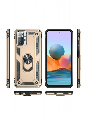 Newface Xiaomi Redmi Note 10 Pro Kılıf Sofya Yüzüklü Silikon Kapak - Gold