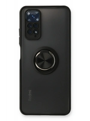 Newface Xiaomi Redmi Note 11 Kılıf Montreal Yüzüklü Silikon Kapak - Siyah