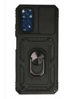 Newface Xiaomi Redmi Note 11 Kılıf Pars Lens Yüzüklü Silikon - Siyah