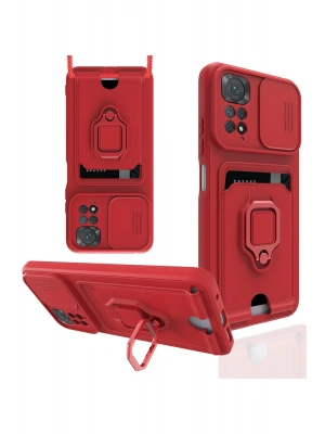 Newface Xiaomi Redmi Note 11 Kılıf Zuma Kartvizitli Yüzüklü Silikon - Kırmızı