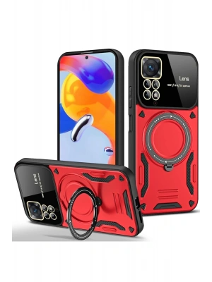 Newface Xiaomi Redmi Note 11 Pro Kılıf Joy Lens Standlı Kapak - Kırmızı
