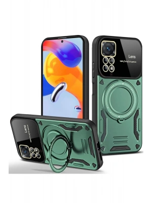 Newface Xiaomi Redmi Note 11 Pro Kılıf Joy Lens Standlı Kapak - Koyu Yeşil