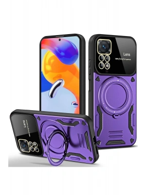 Newface Xiaomi Redmi Note 11 Pro Kılıf Joy Lens Standlı Kapak - Mor