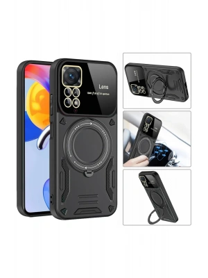 Newface Xiaomi Redmi Note 11 Pro Kılıf Joy Lens Standlı Kapak - Siyah