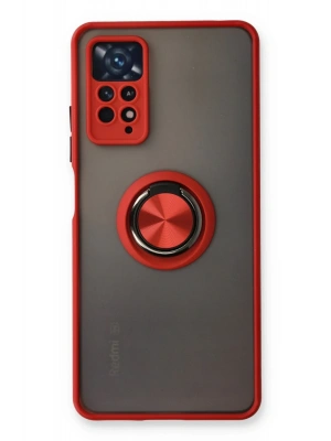 Newface Xiaomi Redmi Note 11 Pro Kılıf Montreal Yüzüklü Silikon Kapak - Kırmızı