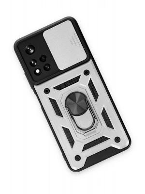 Newface Xiaomi Redmi Note 11T Kılıf Pars Lens Yüzüklü Silikon - Gümüş