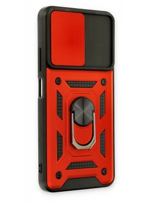 Newface Xiaomi Redmi Note 11T Kılıf Pars Lens Yüzüklü Silikon - Kırmızı