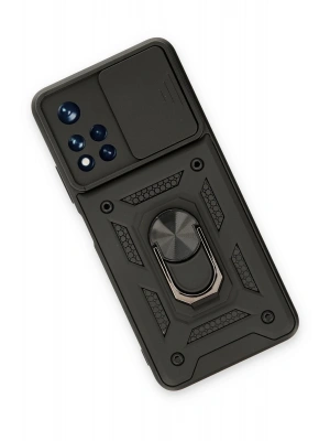 Newface Xiaomi Redmi Note 11T Kılıf Pars Lens Yüzüklü Silikon - Siyah