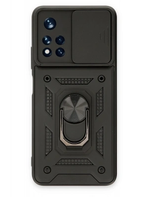 Newface Xiaomi Redmi Note 11T Kılıf Pars Lens Yüzüklü Silikon - Siyah