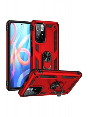 Newface Xiaomi Redmi Note 11T Kılıf Sofya Yüzüklü Silikon Kapak - Kırmızı