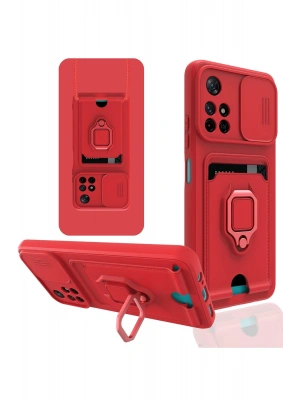 Newface Xiaomi Redmi Note 11T Kılıf Zuma Kartvizitli Yüzüklü Silikon - Kırmızı