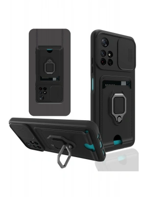 Newface Xiaomi Redmi Note 11T Kılıf Zuma Kartvizitli Yüzüklü Silikon - Siyah