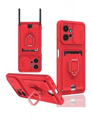 Newface Xiaomi Redmi Note 12 4G Kılıf Zuma Kartvizitli Yüzüklü Silikon - Kırmızı