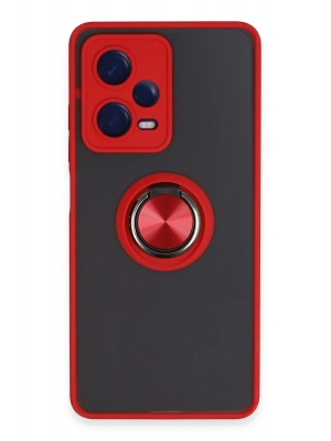 Newface Xiaomi Redmi Note 12 5G Kılıf Montreal Yüzüklü Silikon Kapak - Kırmızı
