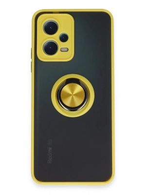 Newface Xiaomi Redmi Note 12 5G Kılıf Montreal Yüzüklü Silikon Kapak - Sarı