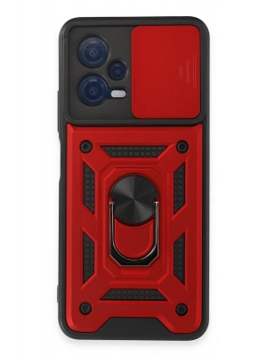 Newface Xiaomi Redmi Note 12 5G Kılıf Pars Lens Yüzüklü Silikon - Kırmızı