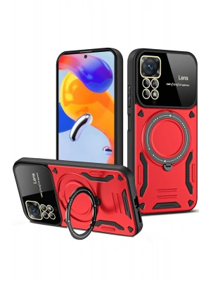 Newface Xiaomi Redmi Note 12 Pro 4G Kılıf Joy Lens Standlı Kapak - Kırmızı