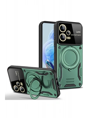 Newface Xiaomi Redmi Note 12 Pro 5G Kılıf Joy Lens Standlı Kapak - Koyu Yeşil