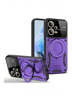 Newface Xiaomi Redmi Note 12 Pro 5G Kılıf Joy Lens Standlı Kapak - Mor