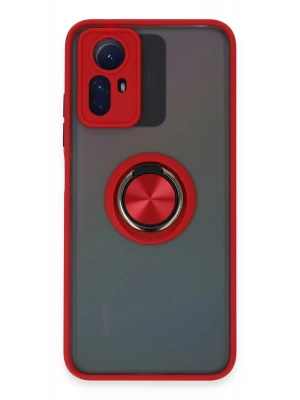 Newface Xiaomi Redmi Note 12S Kılıf Montreal Yüzüklü Silikon Kapak - Kırmızı