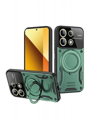 Newface Xiaomi Redmi Note 13 4G Kılıf Joy Lens Standlı Kapak - Koyu Yeşil